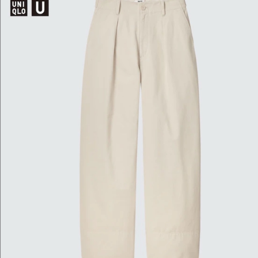 Uniqlo Cream Chinos High-Waisted Wide-Leg cotton twill